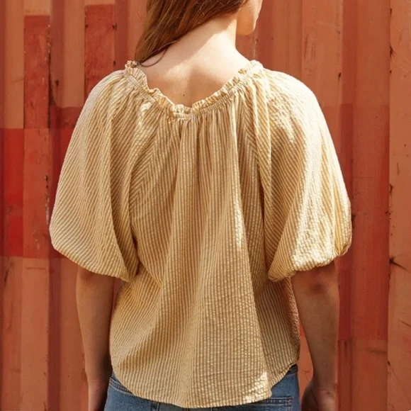 VELVET Briella Woven Striped Puff Sleeve Top, Size XS - Picture 3 of 11